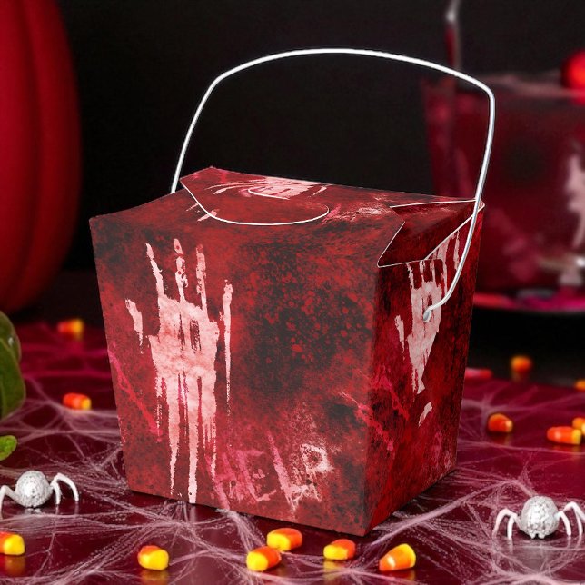 Bloody Handprint, Horror Party, Creepy  Favour Box (Bloody handprint favor box creepy, gore-filled fun for Halloween, zombies, and horror parties.)