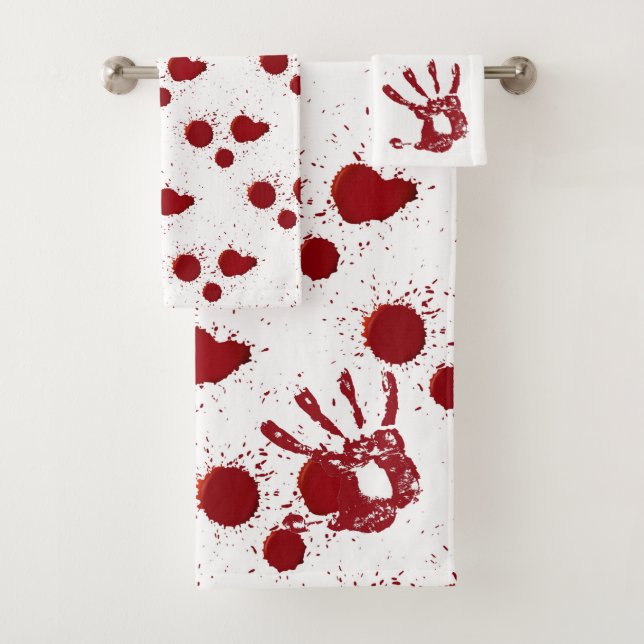 Bloody Handprints and Blood Splatter Bath Towel Set (Insitu)