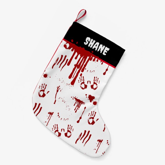 Bloody Handprints Blood Spattered Horror Fan Small Christmas Stocking (Front (Hanging))