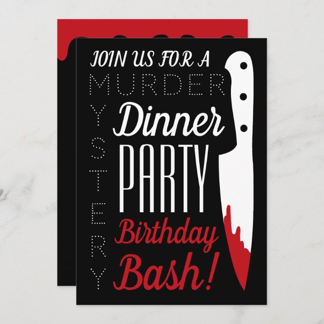 Bloody Knife, Murder Mystery Birthday Party Invitation (Front/Back)
