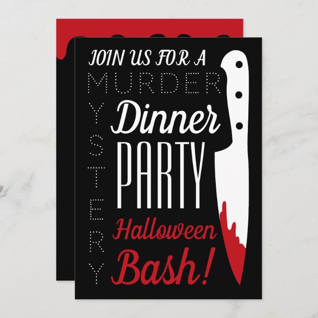 Bloody Knife, Murder Mystery Halloween Party Invitation (Front/Back)