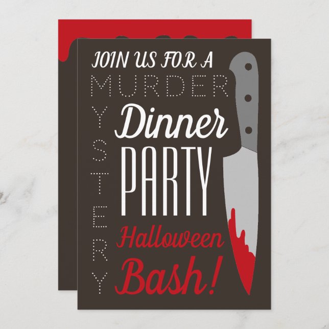 Bloody Knife, Murder Mystery Halloween Party Invitation (Front/Back)