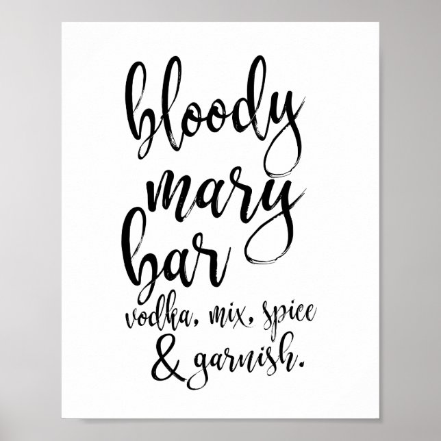 Bloody Mary Bar Black and White 8x10 Wedding Sign (Front)