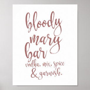 Bloody Mary Bar Rose Gold Glitter 8x10 Sign