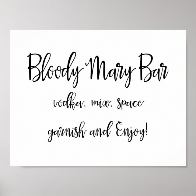 Bloody Mary Bar Sign | Simple Calligraphy (Front)