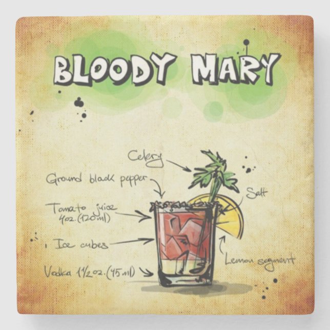 Bloody Mary Bartender Drink Recipe Stone Coaster (Front)
