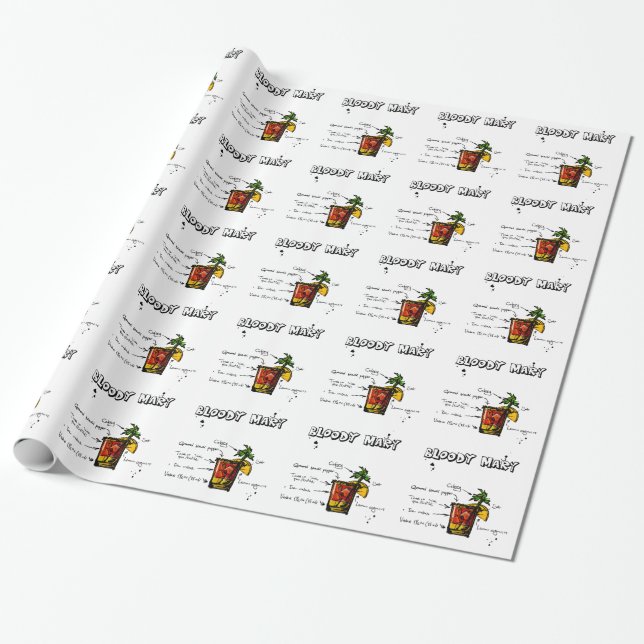 Bloody Mary Cocktail Recipe Wrapping Paper (Unrolled)