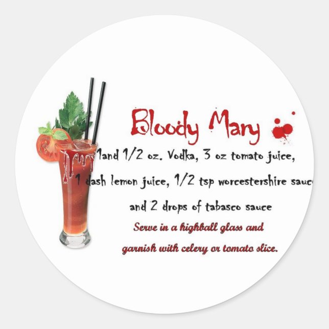 Bloody Mary Drink Recipe Classic Round Sticker (Front)