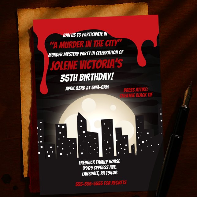Bloody Murder in the City Murder Mystery Party Invitation (Bloody Murder in the City Murder Mystery Party Invitation
)