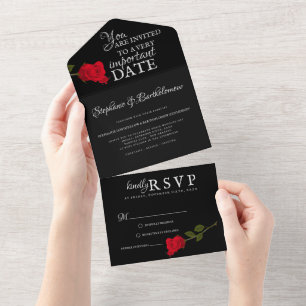 Bloody Rose Elegant Black Gothic All In One Invitation