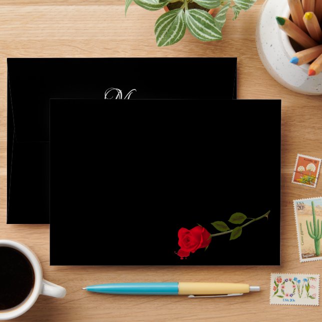 Bloody Rose Elegant Black Gothic Wedding  Envelope (Desk)