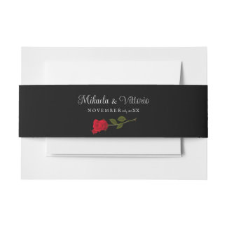 Bloody Rose Elegant Black Gothic Wedding  Invitation Belly Band