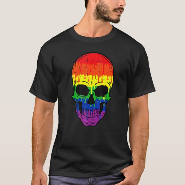 Bloody Skull Lgbt Gay Pride Costume Easy Halloween T-Shirt (Front)