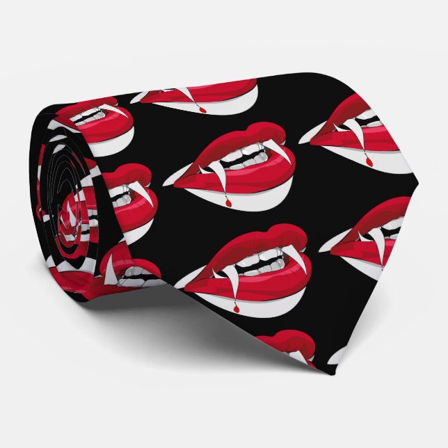 Bloody Vampire Mouth and Fangs Creepy Halloween Tie (Rolled)