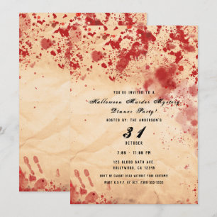 Bloody Vintage Paper Halloween Murder Mystery Invitation