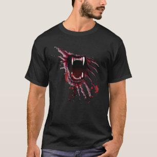 Bloody Zombie Blood Splatter Halloween Fangs Jaw T-Shirt