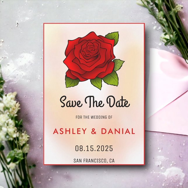 Bloom blush red rose floral Wedding Save the Date Invitation (Creator Uploaded)