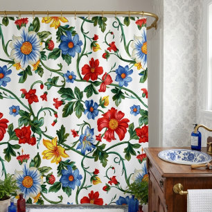 Bloom Boldly Vibrant Floral Pattern Shower Curtain