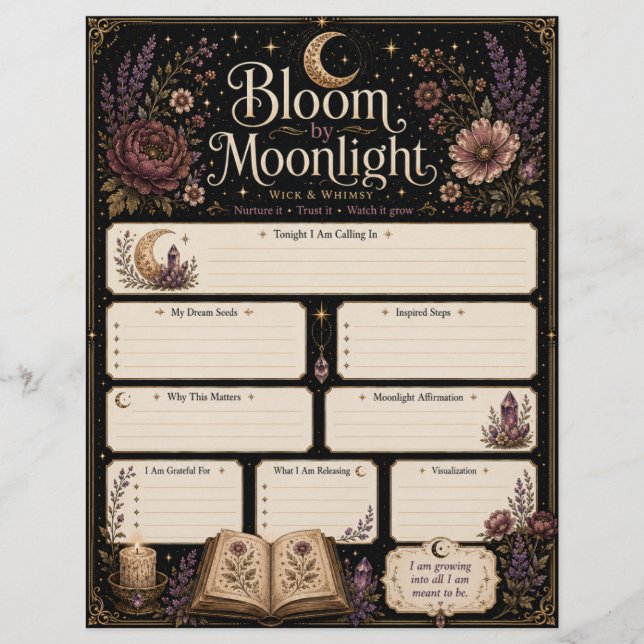 Bloom by Moonlight Manifestation Sheet Custom Letterhead (Front)