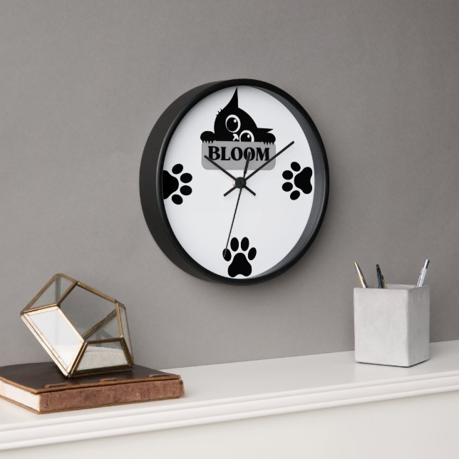 Bloom Cute Floral Cat Design Clock (Office)