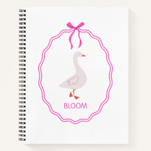 Bloom Cute Goose with Pink Ribbon Frame Coquette Notebook