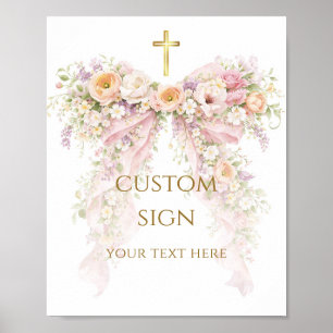 Bloom Floral Bow Girl Baptism Poster