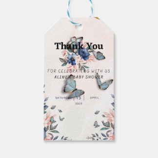 bloom flower and blue butterfly gift tags