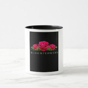 Bloom Flowers Elegant Pink Rose Aesthetic Black Mug