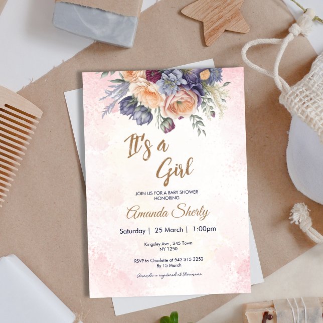Bloom Flowers It's a Girl Baby Shower Invitation (Bloom Flowers Its a Girl Baby Shower Invite)