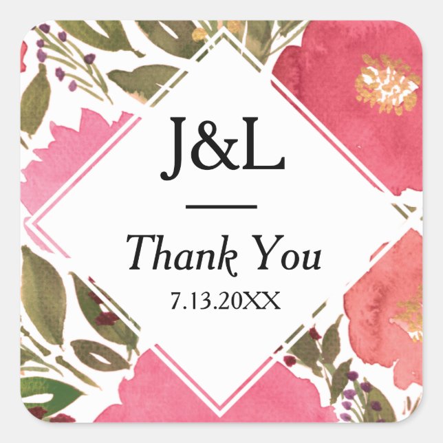 Bloom Flowers Monogram Wedding Square Sticker (Front)