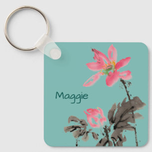 Bloom Flowers Positive Quote Personalised Add Name Key Ring