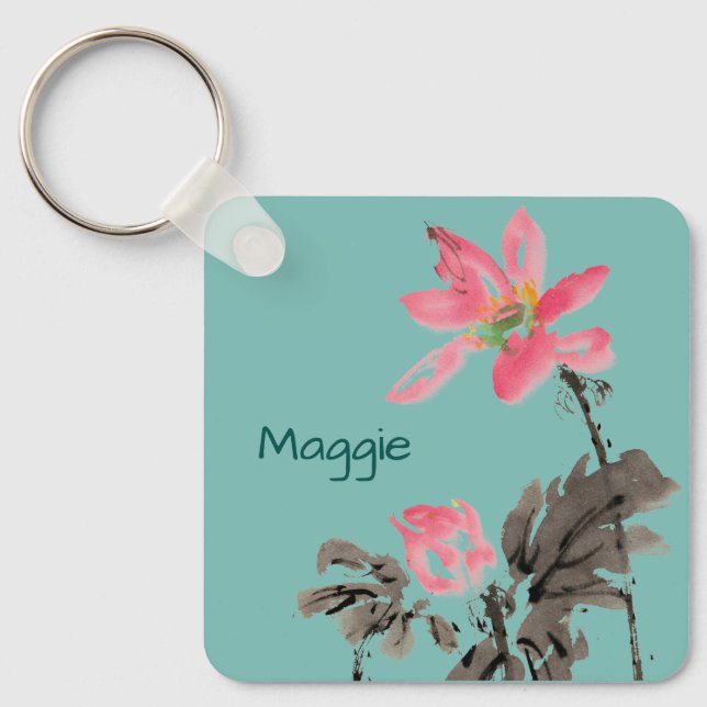 Bloom Flowers Positive Quote Personalised Add Name Key Ring (Front)