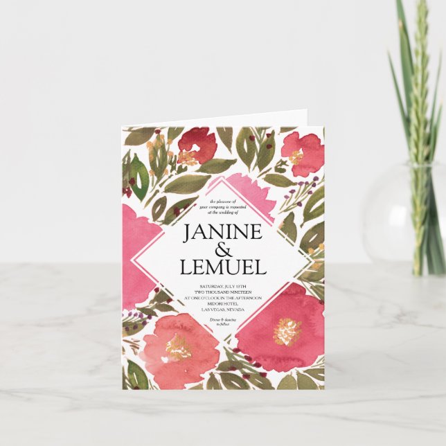 Bloom Flowers Wedding Invitation (Front)