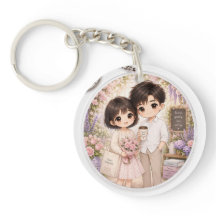 Bloom Gently Chibi Couple Floral Keychain