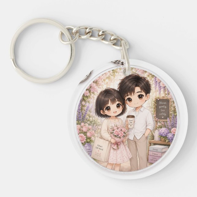 Bloom Gently Chibi Couple Floral Keychain (Front)