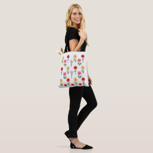 Bloom Grid – Retro Floral Pattern Tote Bag