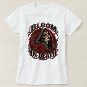 Bloom In Death Sugar Skull Shirt, Gothic Red Roses T-Shirt