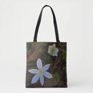 bloom in white tote bag