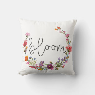 Bloom Inspirational Quote Boho floral wildflower Cushion