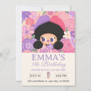 Bloom Kitty Birthday Invitation   Cute Floral Kids