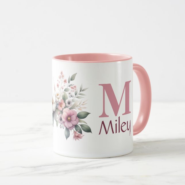 Bloom Monogram - Personalised Floral  Mug (Front Right)