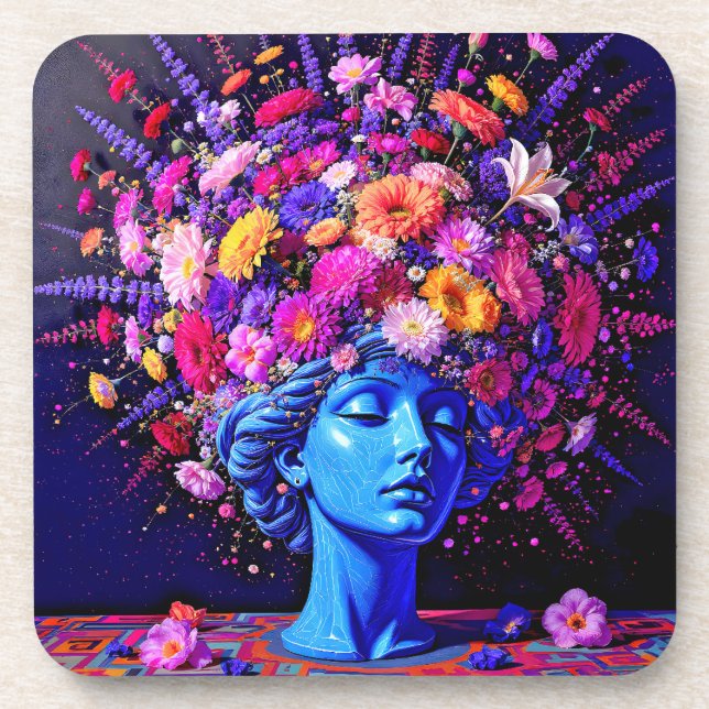 "Bloom of Eternity" – A Colourful Surreal Portrait Coaster (Front)