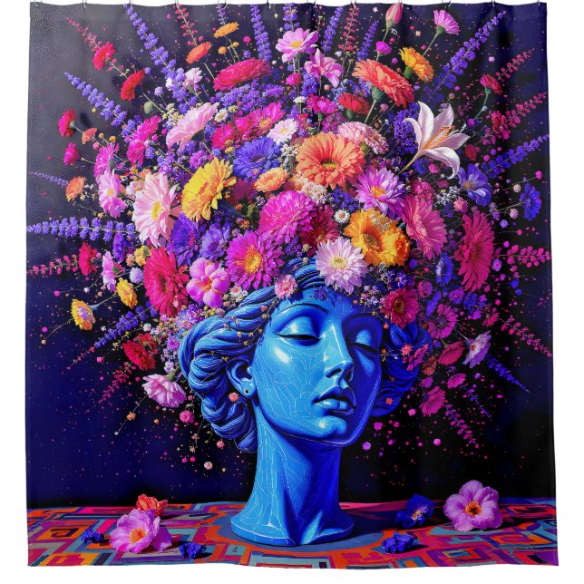 "Bloom of Eternity" – A Colourful Surreal Portrait Shower Curtain (Front)