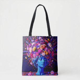 "Bloom of Eternity" – A Colourful Surreal Portrait Tote Bag
