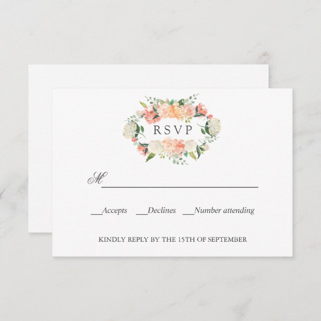 Bloom Peach Pink Botanical WEDDING RSVP  (Front/Back)