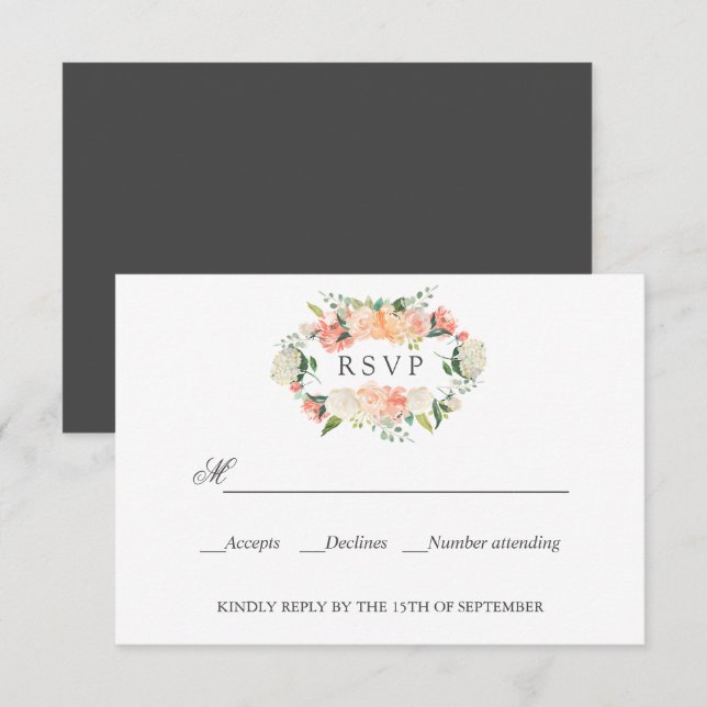 Bloom Peach Pink Botanical WEDDING RSVP  Card (Front/Back)