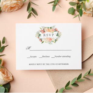 Bloom Peach Pink Botanical WEDDING RSVP  Card