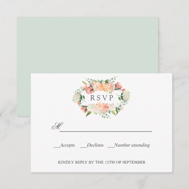 Bloom Peach Pink Botanical WEDDING RSVP  Card (Front/Back)