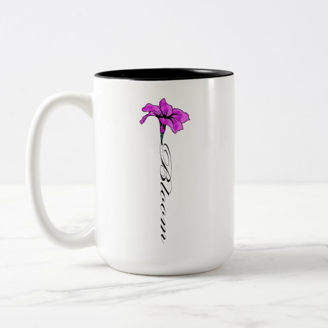 Bloom Pink Flower Two-Tone Coffee Mug (Left)