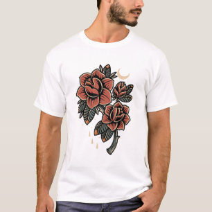 Bloom red roses old style tattoo design  T-Shirt